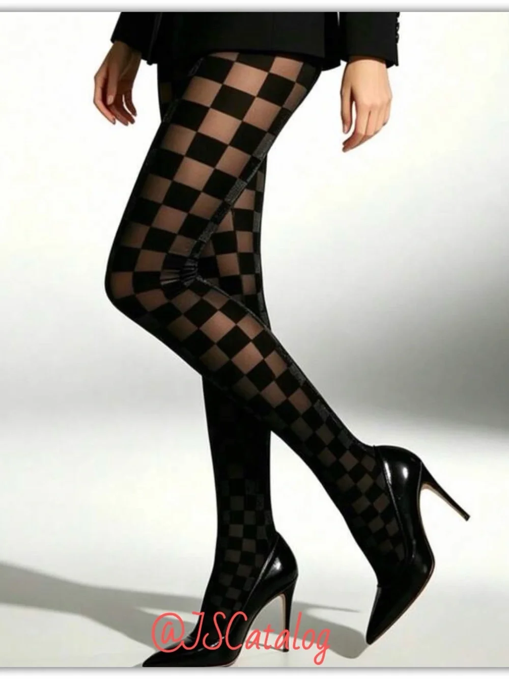 JSCatalog Black Checkerboard Sheer Tights